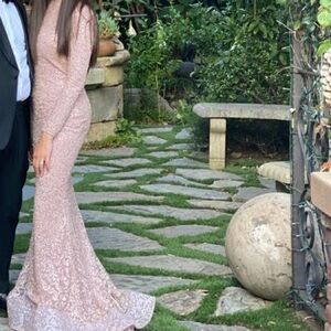 Portia and Scarlett pink long sleeve evening gown